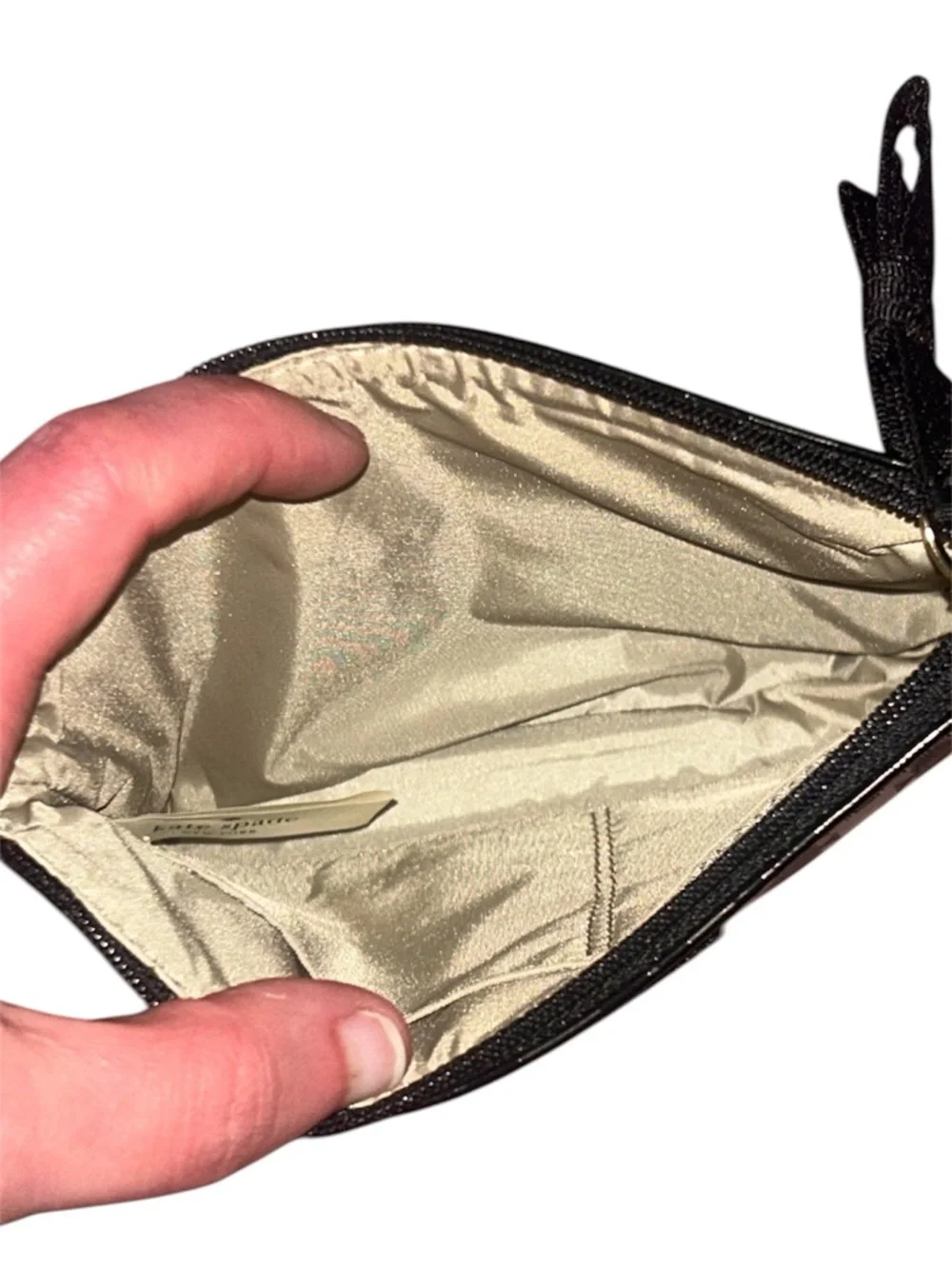 Kate Spade Black Patent Faux Leather Slim Mini Zipper Cosmetic Pouch EUC